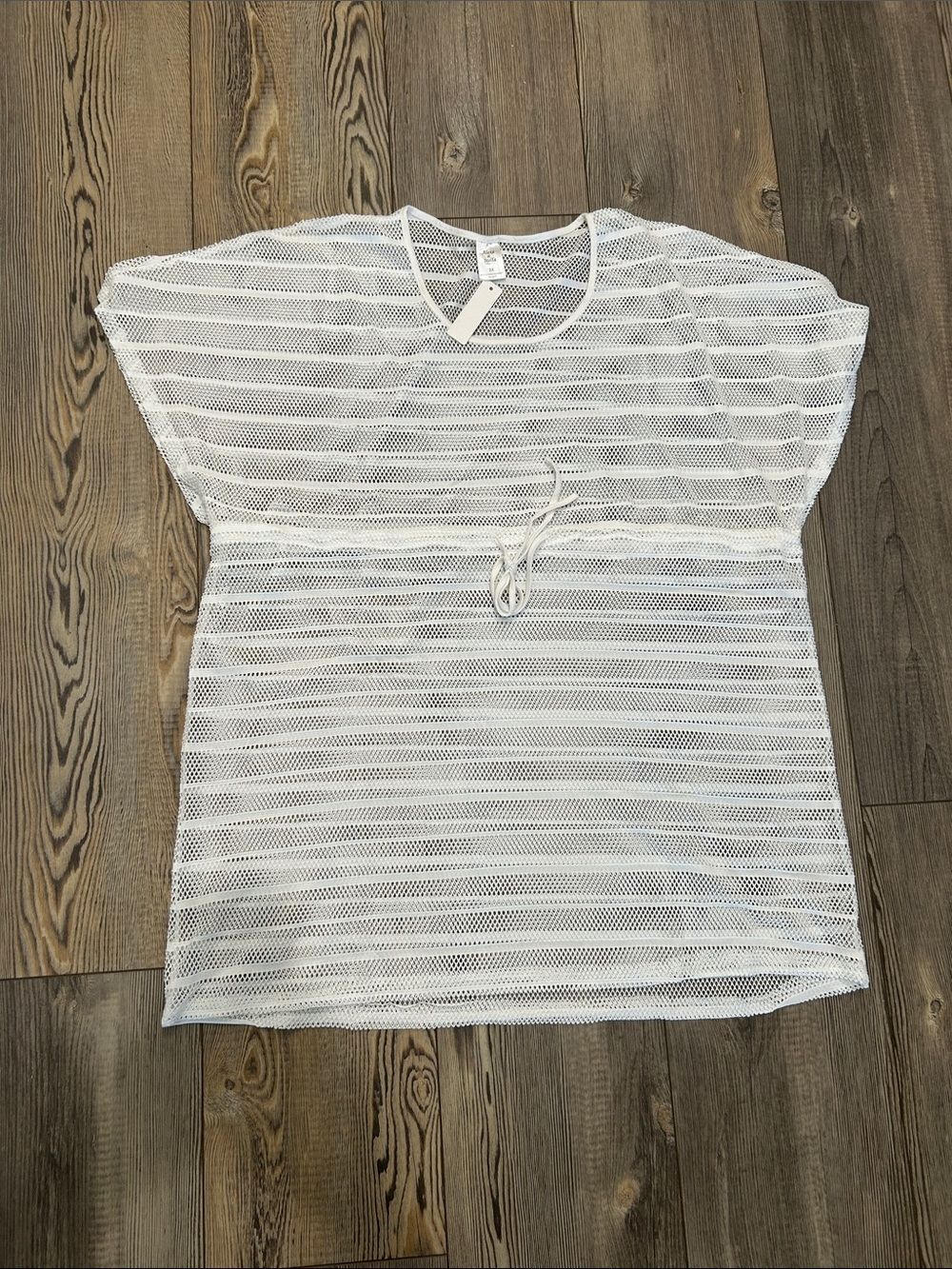 Women’s White Mesh Short-Sleeve swim cover dress-3X- NWT